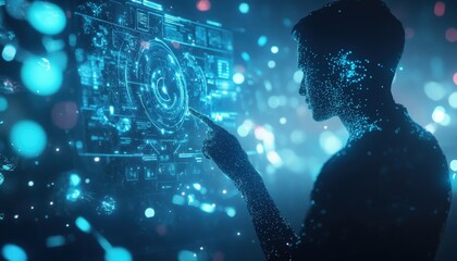 Poster - A Person Interacts With A Futuristic Digital Interface