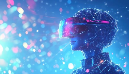 Poster - Woman Immersed in Virtual Reality Headset Experience