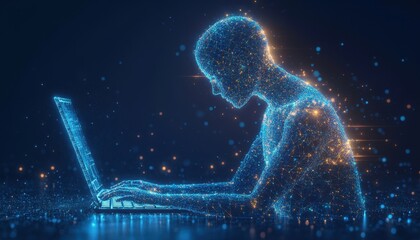 Aufkleber - Digital Human Using Laptop Computer Networked