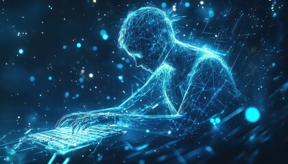 Poster - Digital Being Interacts With A Futuristic Keyboard