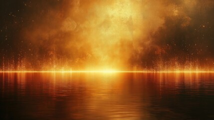 Wall Mural - A bright orange background with a dark blue sky and a body of water