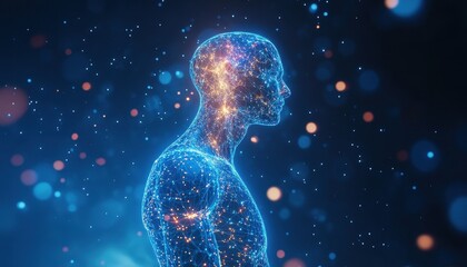 Poster - Abstract Human Form Illuminated With Glowing Network