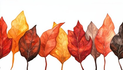 Aufkleber - Autumn Leaves Watercolor Painting Row Of Colorful Foliage