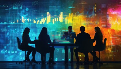 Poster - Business Team Analyzing Data On Large Screen Display