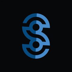 Poster - An abstract geometric logo of letter S in round connected ring shape in blue color on a black background