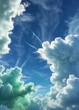 © methinee - Abstract colorful cloud formations in shades of blue and green against a clear blue sky, background, clear, blue