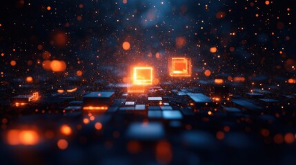 Wall Mural - A computer screen with two squares lit up in orange