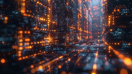 Poster - Flow of digital information. Global connection concept. Technology futuristic background. Big data visualization.
