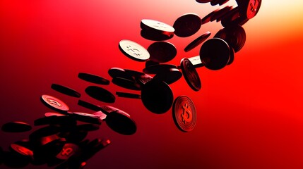 Aufkleber - Abstract silhouettes of coins cascading in a spiral pattern against a gradient background.
