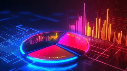 Aufkleber - A futuristic circular chart design with glowing segments expanding outward, symbolizing diversified income.
