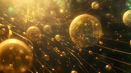 Aufkleber - A futuristic abstract pattern of glowing orbs connected by golden lines, symbolizing income sources.