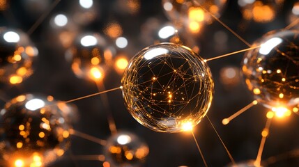 Aufkleber - A futuristic abstract pattern of glowing orbs connected by golden lines, symbolizing income sources.