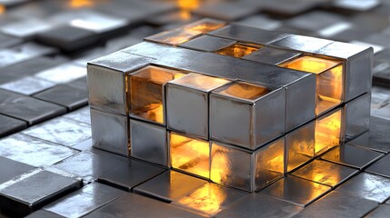 Aufkleber - A fragmented design of glowing tax symbols emerging from a metallic cube, symbolizing structured data.