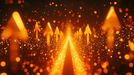 Aufkleber - A dynamic display of upward-moving arrows made of golden light particles, representing prosperity.