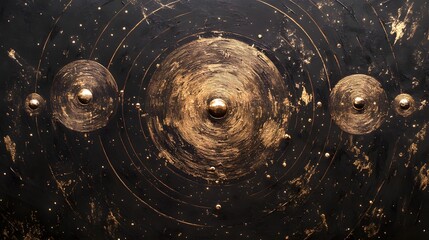 Aufkleber - Concentric circles with a radiant golden center, surrounded by glittering light particles.