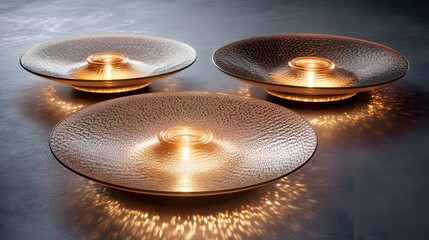 Aufkleber - Concentric circles with a radiant golden center, surrounded by glittering light particles.