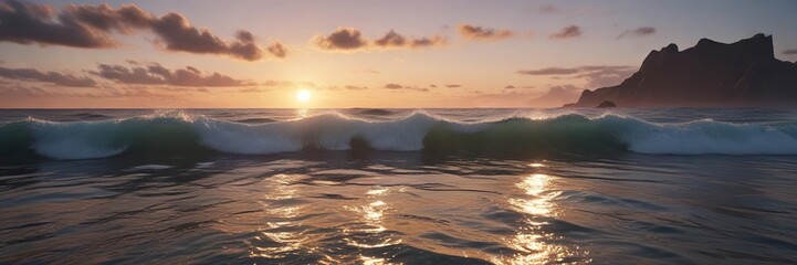 Wall Mural - softly glowing waves flow across the ocean surface, creating an ethereal atmosphere at dusk, soothin
