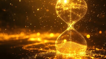 Aufkleber - A glowing golden hourglass with particles of light flowing through.