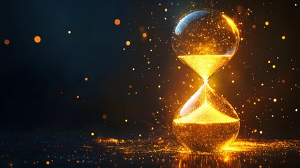 Aufkleber - A glowing golden hourglass with particles of light flowing through.