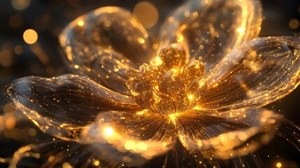 Aufkleber - An intricate golden flower blooming with radiant light particles.