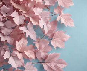 Wall Mural - Pastel-colored leaves on a light blue-pink background, nature, leaves, gentle