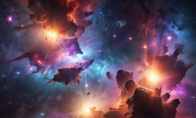 Wall Mural - radiant colorful nebula with bright stars amidst a vast expanse of sparkling cosmic dust , astronomy