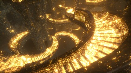 Aufkleber - A glowing spiral staircase made entirely of golden light.