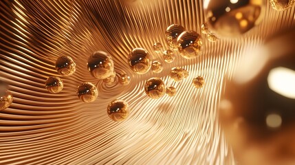 Poster - Radiant orbs of gold floating upward in a dynamic wave pattern.