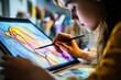 © Morto - A young artist creating digital art on a tablet, symbolizing the fusion of creativity and technology, Digital art scene