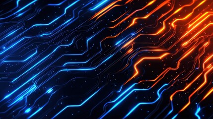Poster - Dynamic glowing circuit patterns in blue and orange hues, forming an intricate tech-inspired design