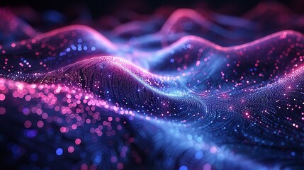 Poster - Digital wave of data points in a digital technology background.