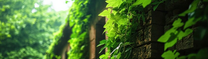 Poster - Mysterious ancient ruins overgrown with vines and surrounded by dense greenery
