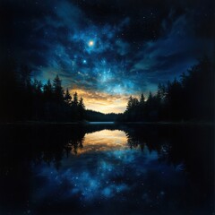 Poster - Night sky reflected on a lake