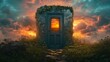 © lime - Enigmatic door leading to a world beyond, surrounded by dreamy clouds,夢のような雲に囲まれた先の世界への謎めいたドア.Generative AI