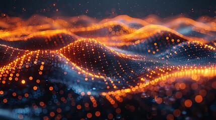 Poster - Digital wave of data points in a digital technology background.