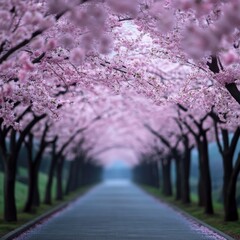 Poster - Pathway lined with cherry blossoms