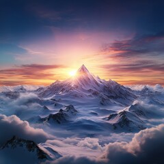 Poster - Snow-capped mountains with a sunrise