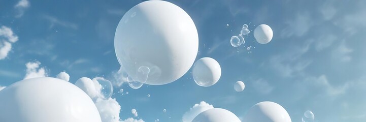 Wall Mural - soft serene sky with large white bubbles on a light blue background, creating a whimsical atmosphere