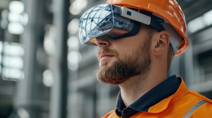 Aufkleber - Wind farm engineer using augmented reality glasses to inspect turbine performance