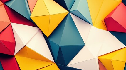 Poster - Bright geometric pattern with colorful polygon shapes in a layered abstract style