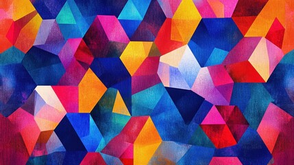 Poster - Bright geometric pattern with colorful polygon shapes in a layered abstract style