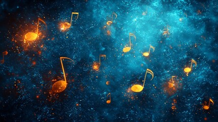 Wall Mural - glowing musical notes cosmic background abstract music design