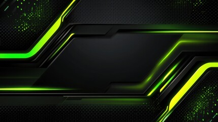 Poster - Dynamic futuristic background with metallic black textures and glowing neon green geometric patterns