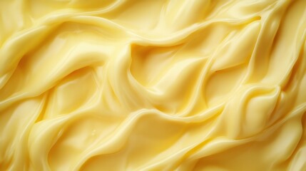 Fototapete - Luxurious yellow cream texture in soft waves, glossy and smooth, perfect for beauty design backdrops
