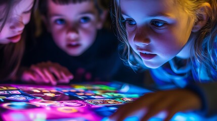 Poster - A holographic board game being played by a group of children