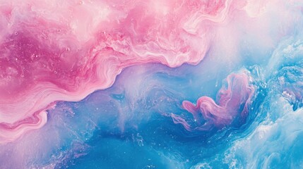 Poster - Pink and blue fluid gradient texture with gentle waves, creating a vibrant and dreamy holographic effect