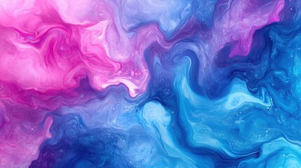 Poster - Pink and blue fluid gradient texture with gentle waves, creating a vibrant and dreamy holographic effect