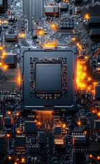 Poster - Close-up view of an illuminated computer circuit board