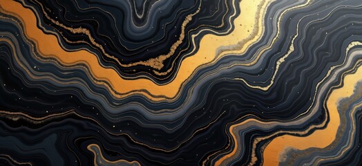 Aufkleber - Abstract fluid art design features dark tones of black, gray marble with gold accents. Intricate flowing patterns, textures create luxurious look. Ideal for upscale interior design projects luxury