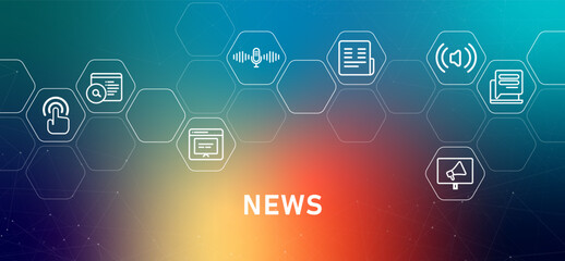 Poster - news gradients article updates information header reportage newspaper fact data analysis content des